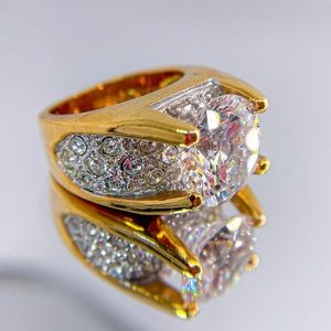 Gold tone Round Cubic Zirconia Cocktail Ring with Round Stones Underneath Size 6